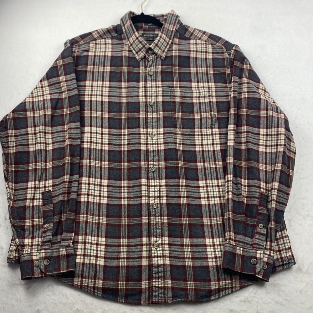 Eddie Bauer Eddie's Favorite Flannel Shirt Mens 2XL Classic Fit Burgundy Plaid